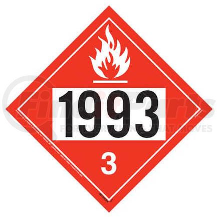 3480 by JJ KELLER - 1993 Placard - Class 3 Flammable Liquid - 3.4 mil Vinyl Removable Adhesive