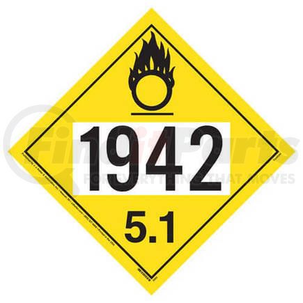 3566 by JJ KELLER - 1942 Placard, Division 5.1 Oxidizer, 20 mil, Polystyrene, Laminated