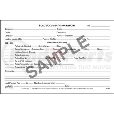 35755 by JJ KELLER - Load Documentation Report - Padded Format, 50 Sheets Per Pad