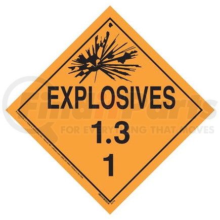 35795 by JJ KELLER - Division 1.3 Explosives Placard - Worded - 4 mil Exterior-Grade Vinyl, Removable Adhesive