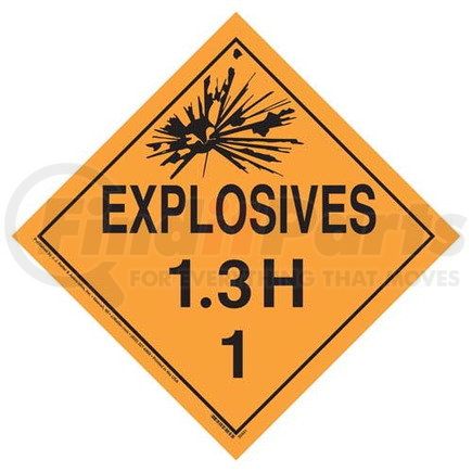35801 by JJ KELLER - Division 1.3H Explosives Placard - Worded - 4 mil Exterior-Grade Vinyl, Removable Adhesive