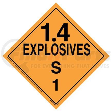 35817 by JJ KELLER - Division 1.4S Explosives Placard - Worded - 4 mil Exterior-Grade Vinyl, Removable Adhesive