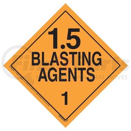 35821 by JJ KELLER - Division 1.5 Explosives Placard - Worded - 4 mil Exterior-Grade Vinyl, Removable Adhesive