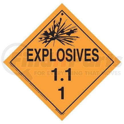 35858 by JJ KELLER - Division 1.1 Explosives Placard - Worded - 176 lb Polycoated Tagboard