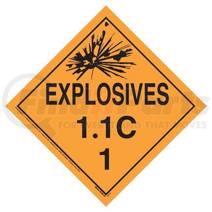 35870 by JJ KELLER - Division 1.1C Explosives Placard - Worded - 176 lb Polycoated Tagboard