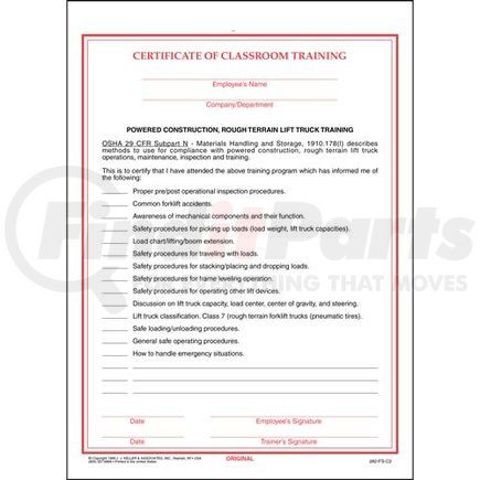 4692 by JJ KELLER - Forklift Safety for Construction - Certificate of Training for Construction Lift Truck - Certificate of Training for Construction Lift Truck