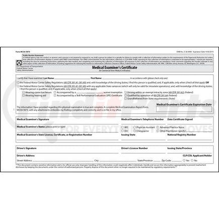 47376 by JJ KELLER - Medical Examination Certificate - Large - Large