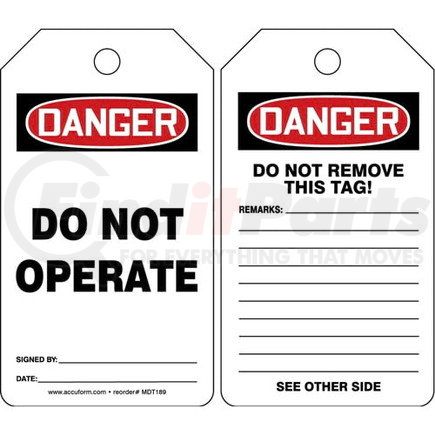 47550 by JJ KELLER - Danger: Do Not Operate - OSHA Safety Tag - Cardstock, 5 per pack