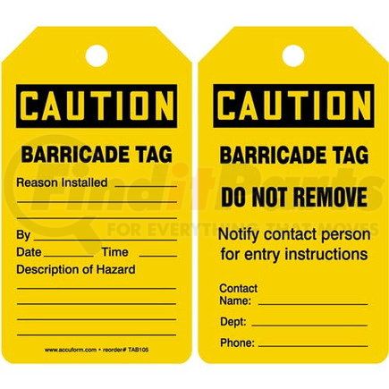 47618 by JJ KELLER - Caution: Barricade Tag - OSHA - Cardstock, 5 per pack