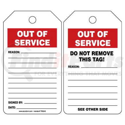 47626 by JJ KELLER - Out Of Service - Safety Tag - Cardstock, 5 per pack