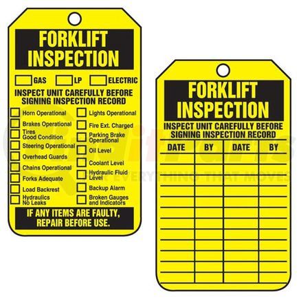 47635 by JJ KELLER - Forklift Inspection - Safety Tag - Cardstock, 25 per pack
