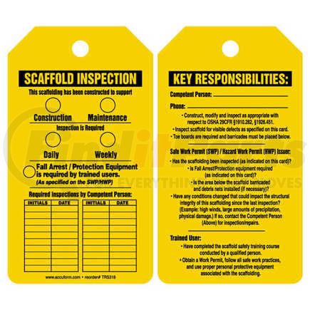 47642 by JJ KELLER - Scaffold Inspection - Safety Tag - Cardstock, 5 per pack