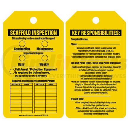 47645 by JJ KELLER - Scaffold Inspection - Safety Tag - Plastic, 25 per pack