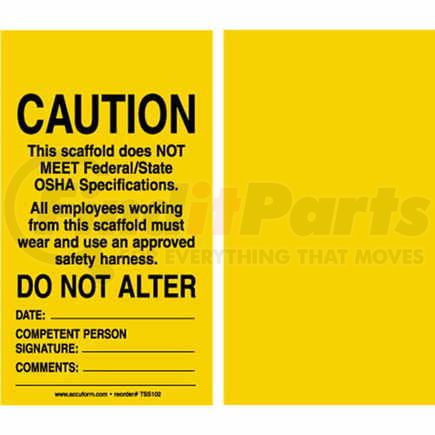 47651 by JJ KELLER - Caution This Scaffold Does Not Meet Federal State OSHA Specifications - Safety Tag - Cardstock, 25 per pack