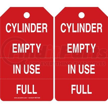 47568 by JJ KELLER - Cylinder Empty, In Use, Full - Safety Tag - Plastic, 5 per pack