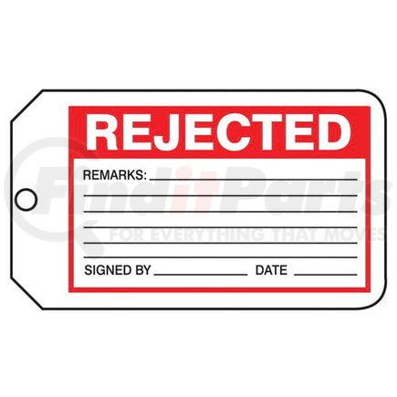 47587 by JJ KELLER - Rejected - Safety Tag - Cardstock, 25 per pack