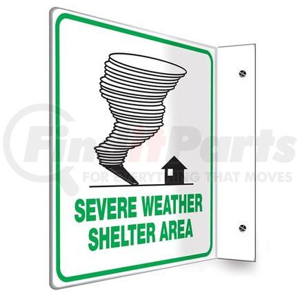47723 by JJ KELLER - Severe Weather Shelter Sign - Projection - High Impact Plastic, 90D (8" x 8" Panel)