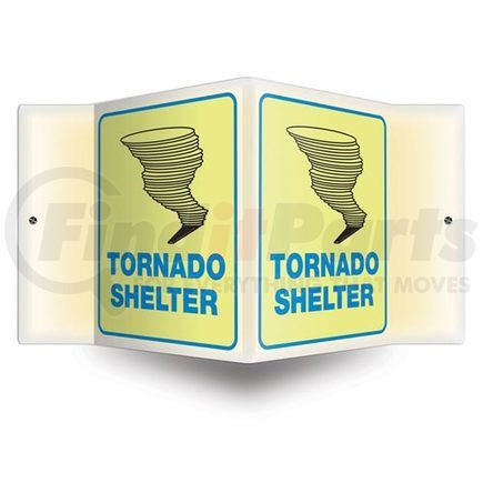 47728 by JJ KELLER - Tornado Shelter Sign - 3D Projection, Glow In The Dark - Lumi-Glow Plastic, 3D (6" x 5" Panel)