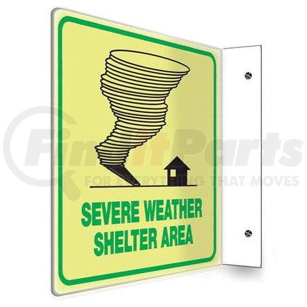 47734 by JJ KELLER - Severe Weather Shelter Sign - Projection, Glow In The Dark - Lumi-Glow Plastic, 90D (8" x 8" Panel)