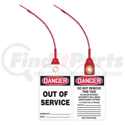 47851 by JJ KELLER - Danger: Out Of Service - OSHA Safety Tag: Loop 'n Lock Tie Tags - Plastic, 10 per pack