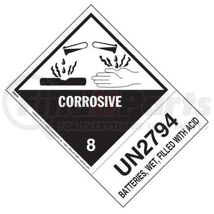 48600 by JJ KELLER - Numbered Panel Proper Shipping Name Label - Class 8, Corrosive – Batteries, Wet, Filled with Acid - UN 2794 - Class 8, Corrosive, Roll of 500