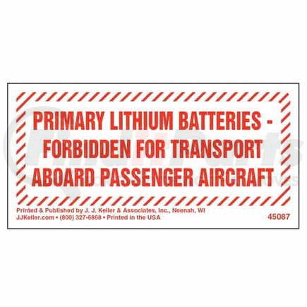45087 by JJ KELLER - Primary Lithium Batteries Forbidden Marking - Primary Lithium Batteries Forbidden - 4" x 2"