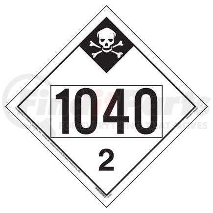 45155 by JJ KELLER - 1040 Placard - Division 2.3 Inhalation Hazard - 20 mil Polystyrene