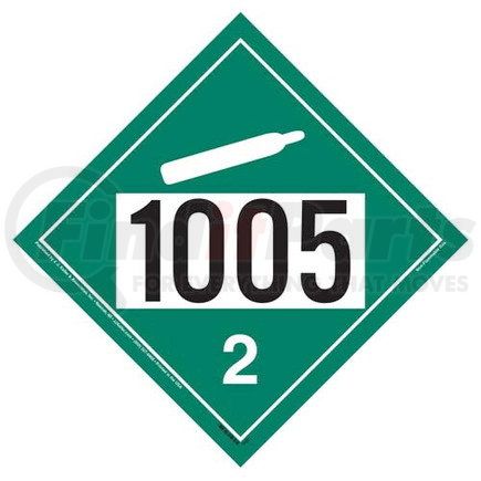 45161 by JJ KELLER - 1005 Placard - Division 2.2 Non-Flammable Gas - 4 mil Vinyl Removable Adhesive