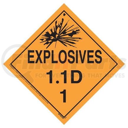 45114 by JJ KELLER - Division 1.1D Explosives Placard - Worded - Vinyl Permanent Adhesive