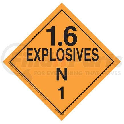 45140 by JJ KELLER - Division 1.6N Explosives Placard - Worded - 4 mil Exterior-Grade Vinyl, Permanent Adhesive