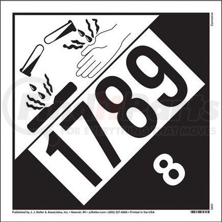 45274 by JJ KELLER - 1789 Placard - Class 8 Corrosive - 4 mil Vinyl Removable Adhesive
