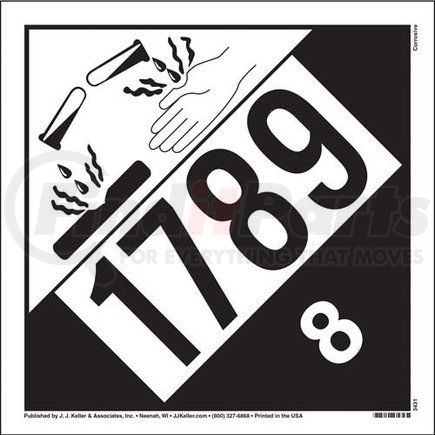 45275 by JJ KELLER - 1789 Placard - Class 8 Corrosive - 20 mil Polystyrene, Unlaminated