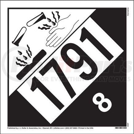 45277 by JJ KELLER - 1791 Placard - Class 8 Corrosive - 4 mil Vinyl Removable Adhesive