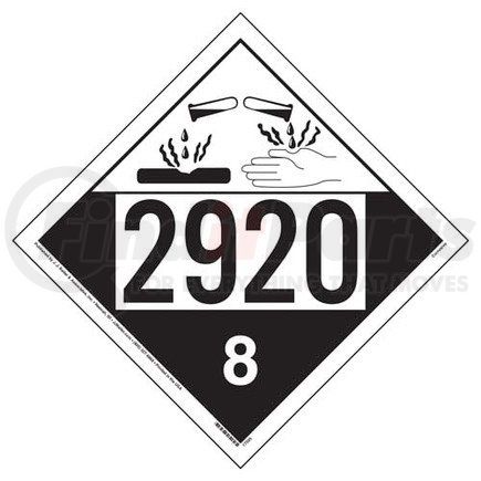 45285 by JJ KELLER - 2920 Placard - Class 8 Corrosive - 4 mil Vinyl Removable Adhesive