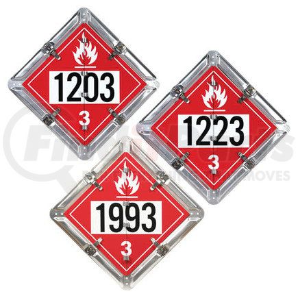 50133 by JJ KELLER - Aluminum Flip Placard - 3 Legend, Numbered, UN 1203, 1993, 1223 - 3-Legend, Unpainted Back Plate