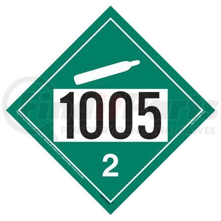 50185 by JJ KELLER - 1005 Placard - Division 2.2 Non-Flammable Gas - 20 mil Polystrene, Laminated