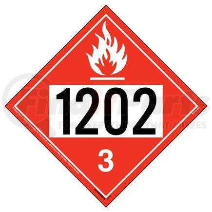 50193 by JJ KELLER - 1202 Placard - Class 3 Flammable Liquid - 20 mil Polystrene, Unlaminated