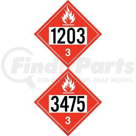 50198 by JJ KELLER - 1203/3475 Placard - Class 3 Flammable Liquid - Polystyrene (Plastic)