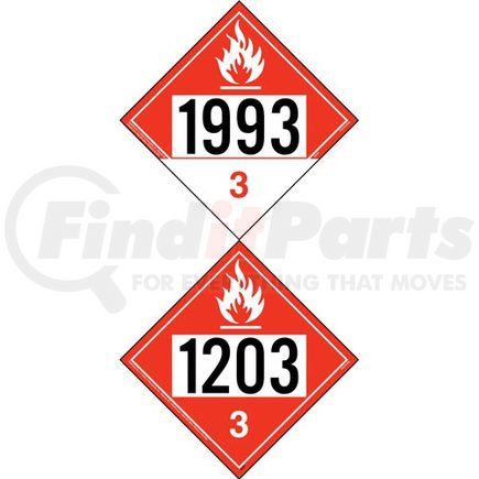 50200 by JJ KELLER - 1203/1993 Placard - Class 3 Flammable/Combustible Liquid - Polystyrene (Plastic)