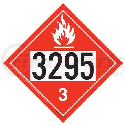 50205 by JJ KELLER - 3295 Placard - Class 3 Flammable Liquid - 4 mil Vinyl Removable Adhesive