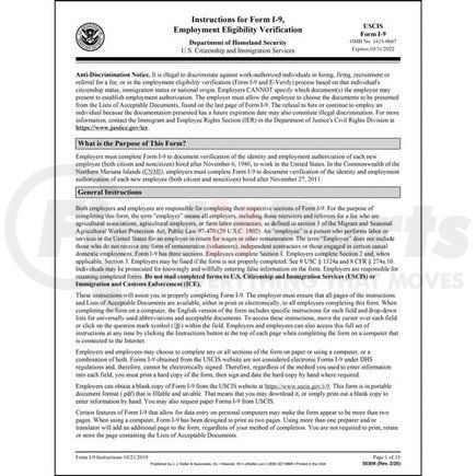 50306 by JJ KELLER - Form I-9 Employment Eligibility Verification - 8-1/2" x 11", 18 pages