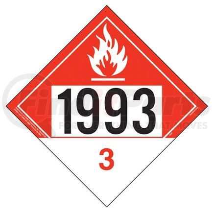 50929 by JJ KELLER - 1993 Placard - Class 3 Combustible Liquid - 3.2 mil Vinyl Removable Adhesive - Economy