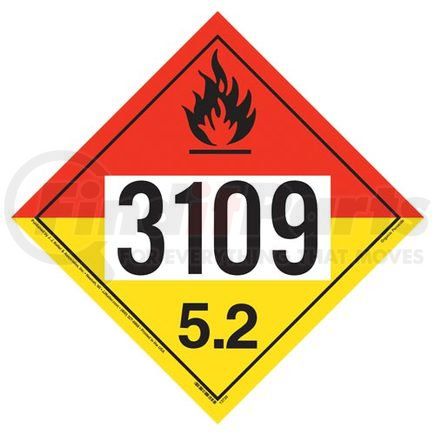 50930 by JJ KELLER - 3109 Placard - Division 5.2 Organic Peroxide - 3.2 mil Vinyl Removable Adhesive - Economy