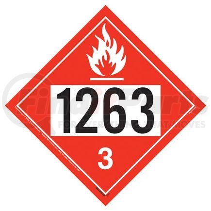50933 by JJ KELLER - 1263 Placard - Class 3 Flammable Liquid - 3.2 mil Vinyl Removable Adhesive - Economy