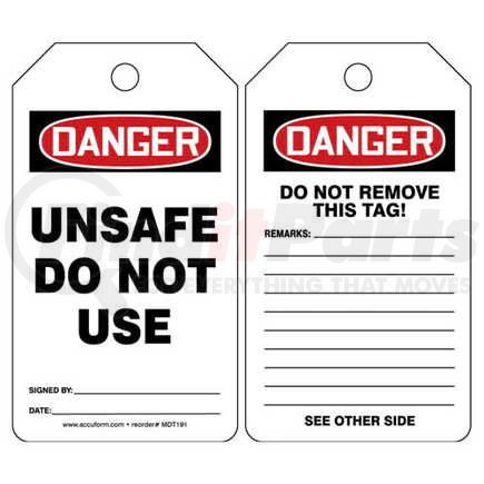 50559 by JJ KELLER - Danger: Unsafe Do Not Use - OSHA Safety Tag - Plastic, 5 per pack
