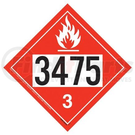 50586 by JJ KELLER - 3475 Placard - Class 3 Flammable Liquid - 4 mil Vinyl Removable Adhesive