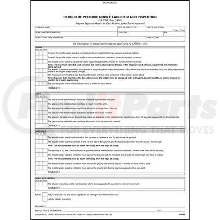 50685 by JJ KELLER - Periodic Mobile Ladder Stand Inspection Form, Snap-Out Format - Stock - 2-ply, carbonless, snap-out format, 8 ½" x 11"