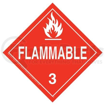 JJ Keller 50899 Class 3 Flammable Liquid Placard - Worded - 3.2 mil Vinyl Removable Adhesive - Economy