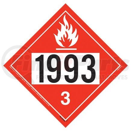 50921 by JJ KELLER - 1993 Placard - Class 3 Flammable Liquid - 3.2 mil Vinyl Removable Adhesive - Economy