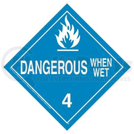 50938 by JJ KELLER - Division 4.3 Dangerous When Wet Placard - Worded - 3.2 mil Vinyl Removable Adhesive - Economy